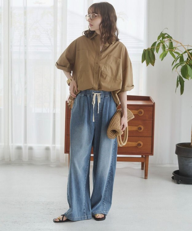 WEGO 【ANGIE VINTAGE】キャンブリックボイルオーバー半袖シャツ ダークベージュ