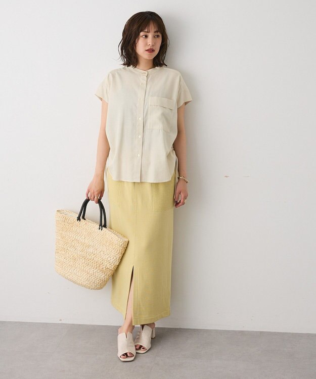 CRAFT STANDARD BOUTIQUE バンドカラーサイドドロストシャツ Cream