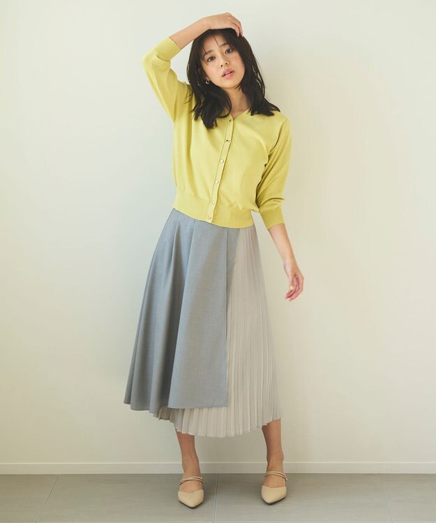 Feroux 【洗える・接触冷感・UVカット】ハートボタン7分袖 カーディガン イエロー系