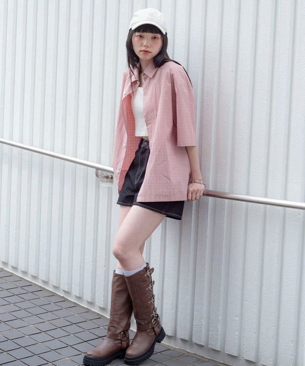 WEGO 【ユニセックス着用ITEM/MLサイズ展開】ミニチェックシャツ（SS） ピンク