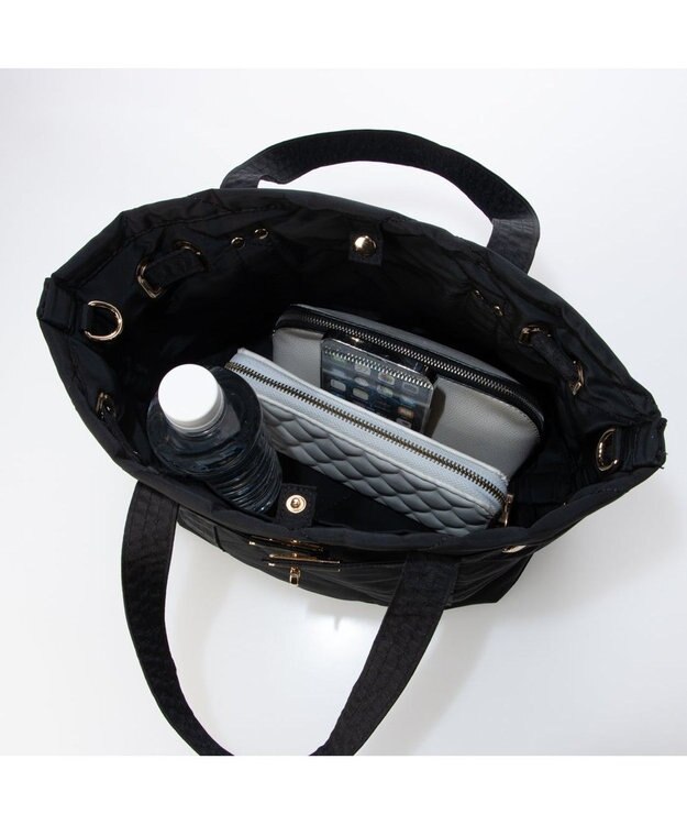 UNBILLION カシュカシュ cachecache / ヒネリ金具2wayナイロンキルティングトートM ブラック
