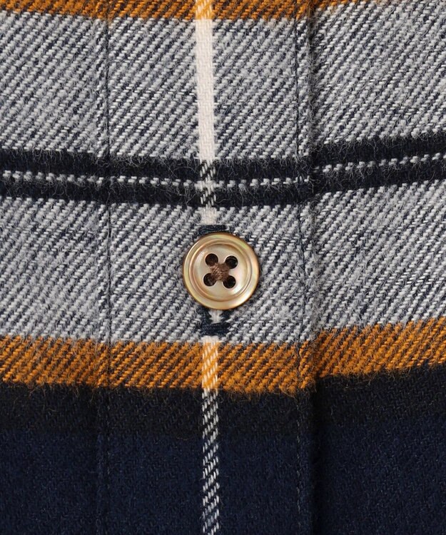 J.PRESS LADIES L コットン起毛タータンチェック シャツ ブラウス ネイビー×オフ×イエローチェック系