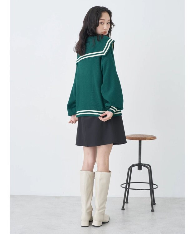 earth music&ecology セーラーニットカーディガン Green