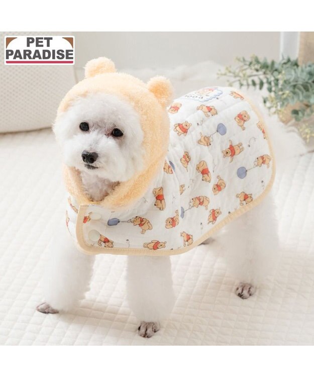 PET PARADISE ディズニー くまのプーさん ふわりとキルト ポンチョ 小型犬 ホワイト×イエロー