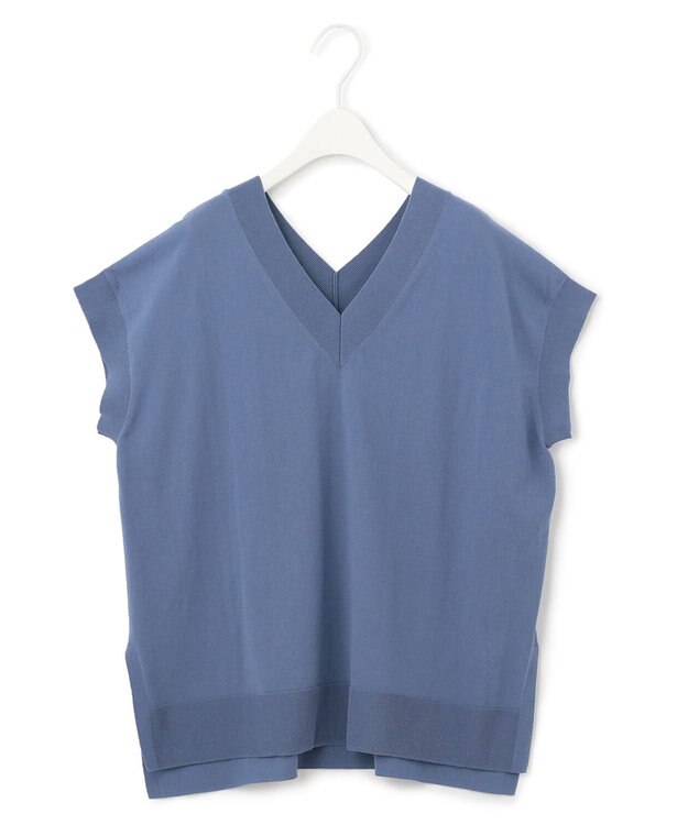 ICB 【洗える】 ガスコットンハイゲージ Vネックニット スマルトブルー系