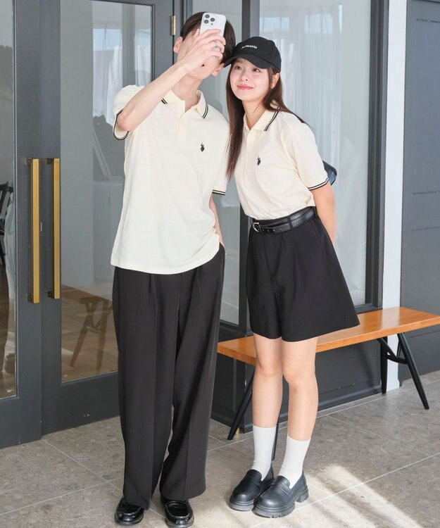 WEGO 【ユニセックス着用ITEM/SMLサイズ展開】別注USPOLOラインポロシャツ ホワイトアイボリー