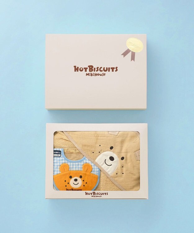 MIKI HOUSE HOT BISCUITS ベビーバスタオル＆スタイギフトセット【BOX付き】 ベージュ