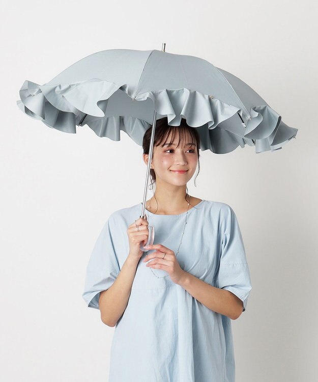 MOONBAT 【一級遮光日傘】LANVIN en Bleu (ランバン オン ブルー)  長傘 フレアフリル 遮光 遮熱 UV チャコールグレー