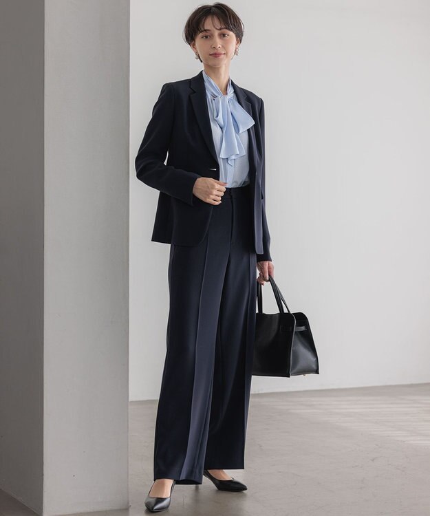 23区 【セットアップ対応/洗える】トリアセダブルジョーゼット テーラード ジャケット ネイビー系