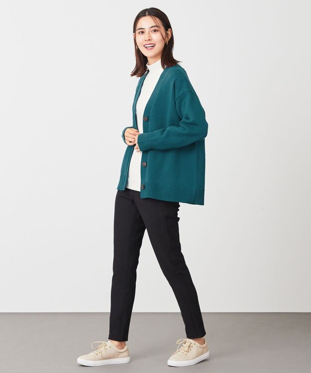 ANY 【洗濯機可】ラムウールVネック カーディガン グリーン