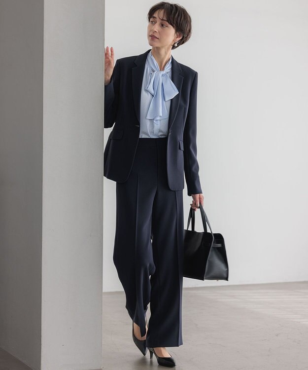 23区 【セットアップ対応/洗える】トリアセダブルジョーゼット テーラード ジャケット ネイビー系