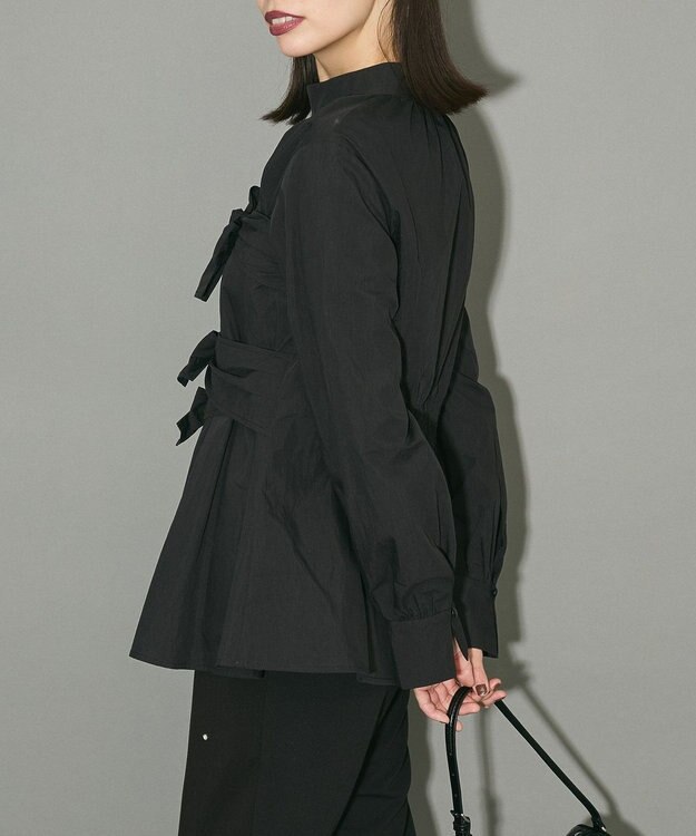 Green Parks リボンデザインハイネックブラウス Black
