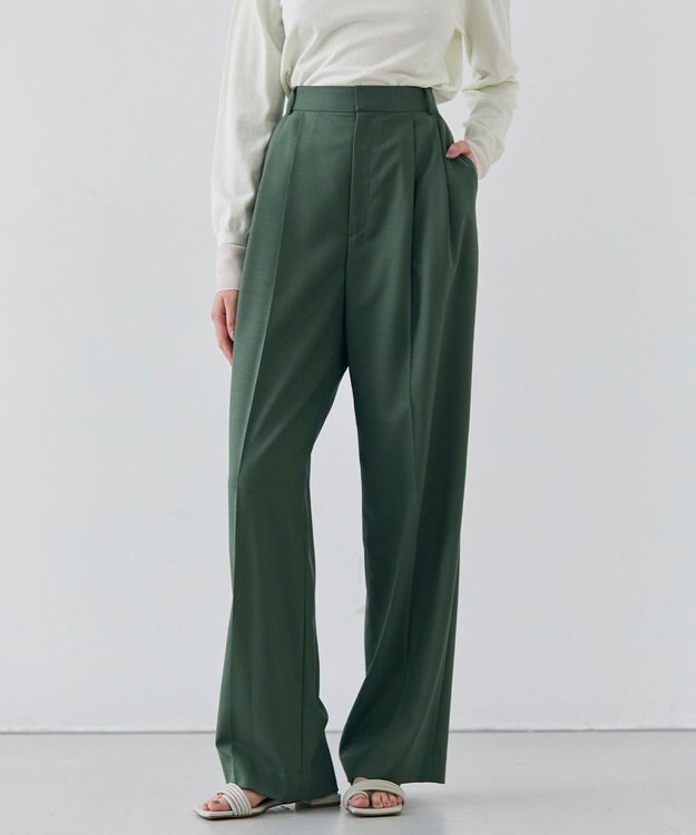 BEIGE， 【GISELe 6月号掲載】OREGANO / サマーウールタックワイドパンツ Olive