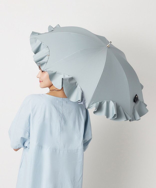 MOONBAT 【一級遮光日傘】LANVIN en Bleu (ランバン オン ブルー)  長傘 フレアフリル 遮光 遮熱 UV チャコールグレー