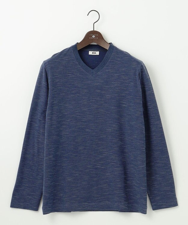 JOSEPH ABBOUD 【オーガニックコットン/JAPANファブリック】スラブインレイ Vネック 長袖 Ｔシャツ ブルー系