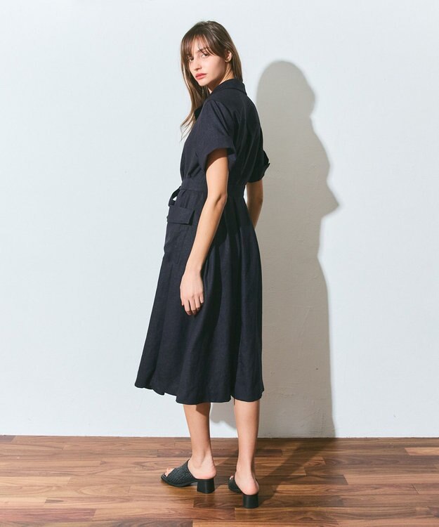 GRACE CONTINENTAL リネンタッチミリタリードレス ネイビー