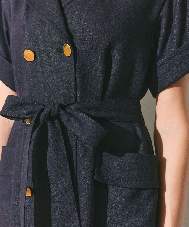 GRACE CONTINENTAL リネンタッチミリタリードレス ネイビー