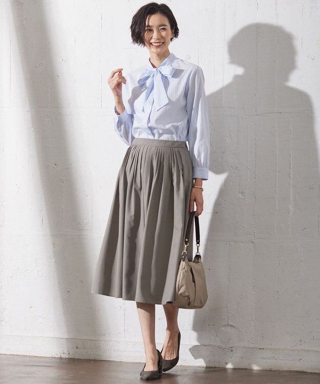 J.PRESS LADIES L 【洗える】RITZ ドビーストライプ ボウタイ ブラウス サックスブルー系1