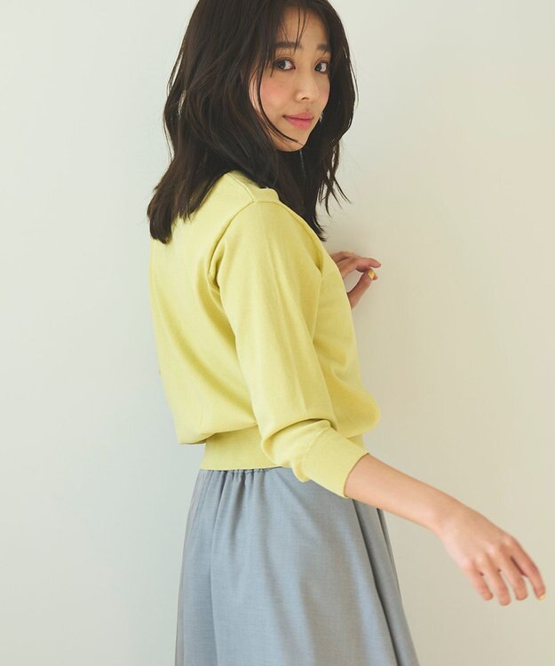 Feroux 【洗える・接触冷感・UVカット】ハートボタン7分袖 カーディガン イエロー系