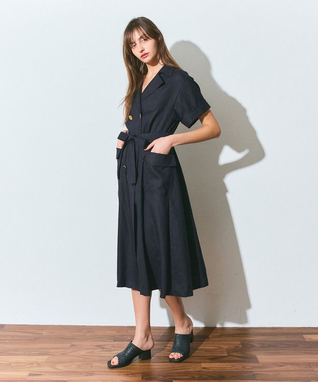 GRACE CONTINENTAL リネンタッチミリタリードレス ネイビー