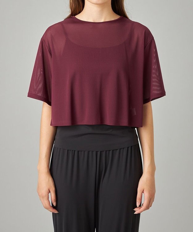Chacott シアーリブバッククロスTシャツ ワインレッド