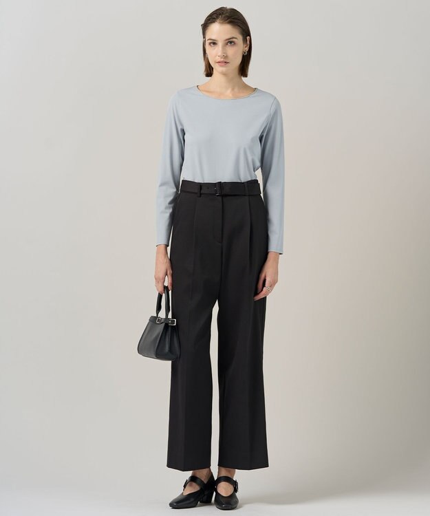 ICB L 【裏起毛】 ウォームサテン ワイドストレートパンツ ブラック系