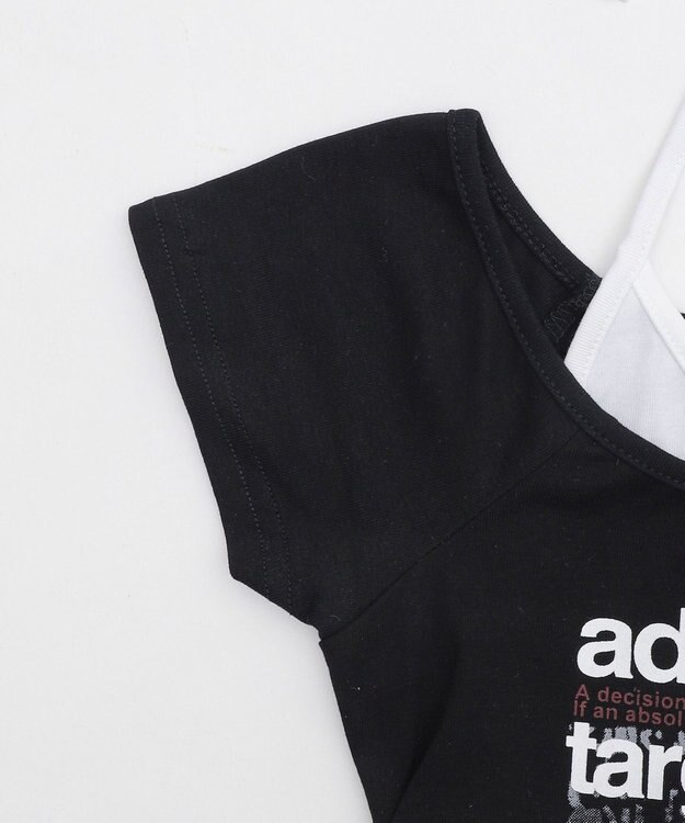 WEGO フェイクインナープリントピチT ブラック