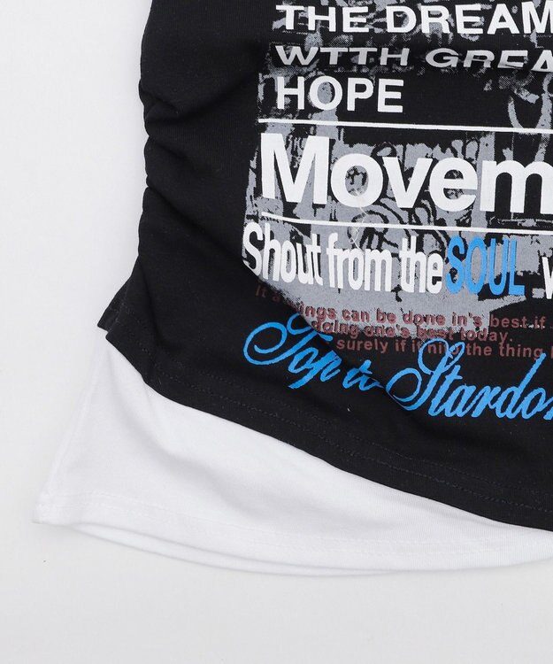 WEGO フェイクインナープリントピチT ブラック