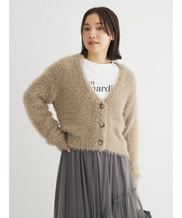 Green Parks ・Ｐｅｔｉｔ　Ｆｌｅｕｒ　シャギーニットカーディガン Gray Beige