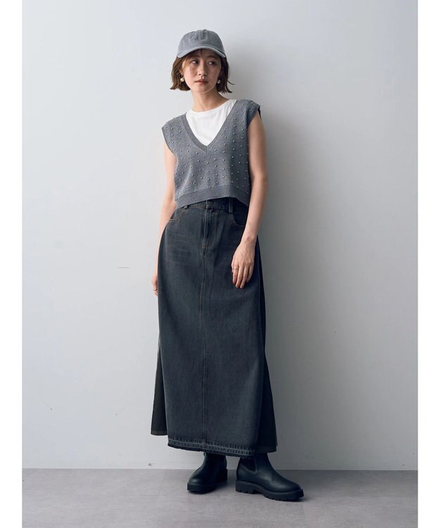 YECCA VECCA 異素材MIXデニムスカート② Black