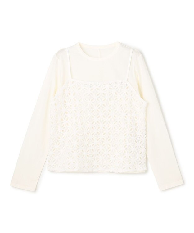 UNFILO L 【2点セット】ラッセルレース キャミレイヤード Tシャツ オフ