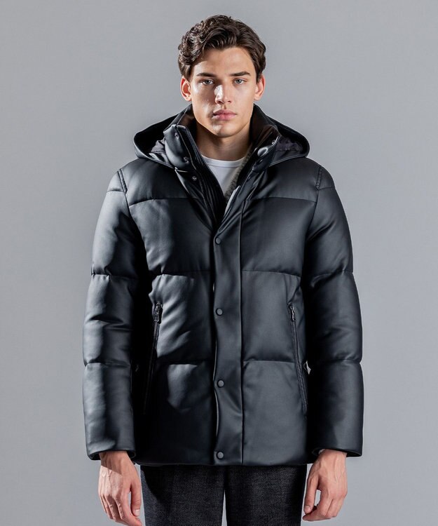 JOSEPH HOMME シンセティックレザー　ダウンコート ブラック系