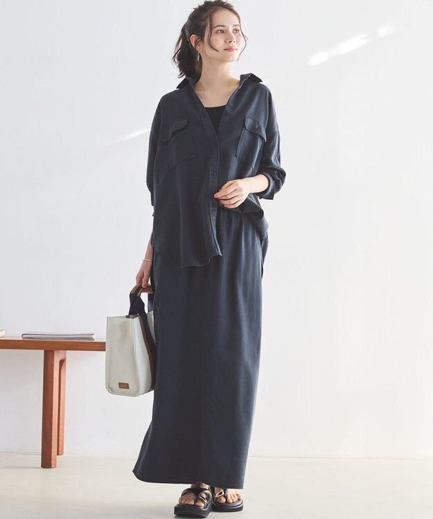 23区 L 【SLOW/一部店舗限定】ガーメントツイル 2WAY シャツ ネイビー系