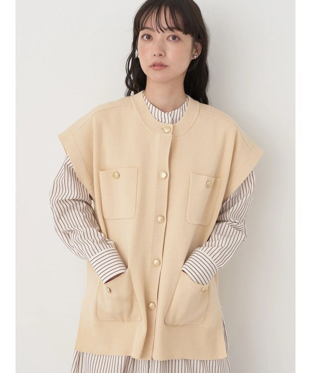 earth music&ecology 金ボタンニットベスト Beige