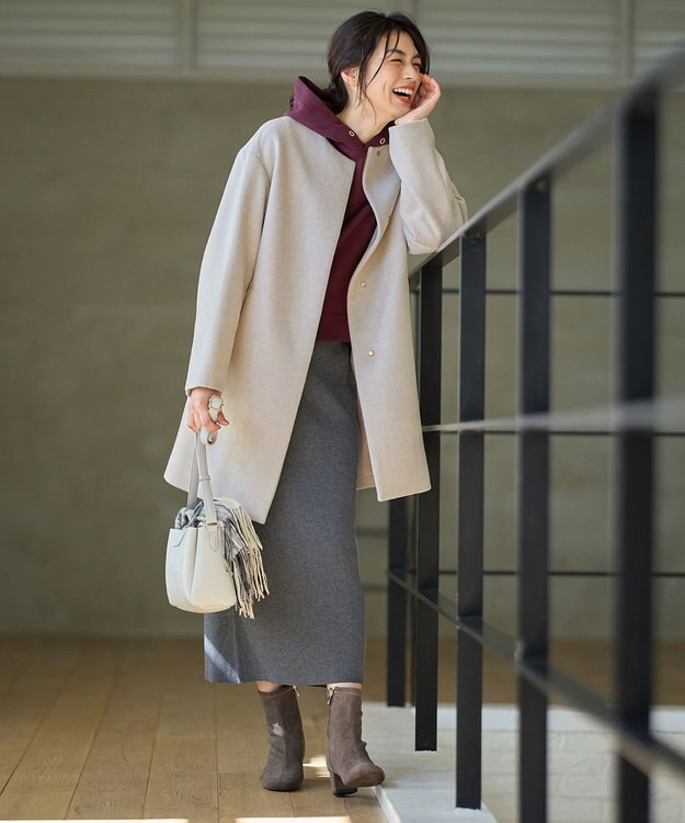 ANY 【防風裏地】カシミヤブレンドコート グレージュ