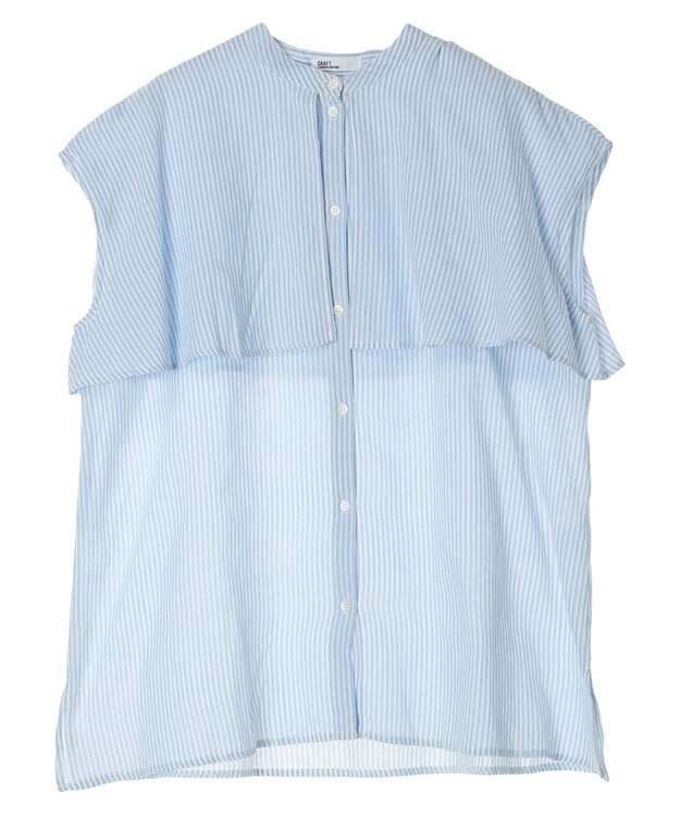 CRAFT STANDARD BOUTIQUE インド綿フリルブラウス Stripe Sax