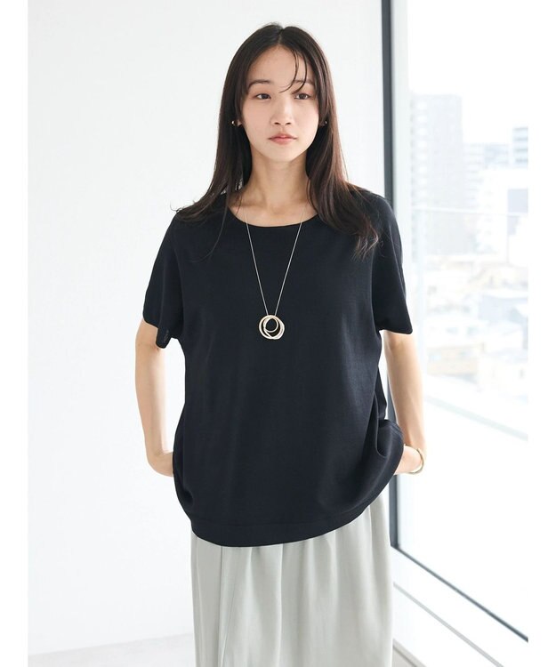 CRAFT STANDARD BOUTIQUE UVカット/接触冷感/洗える/ 半袖ニットプルオーバー Black