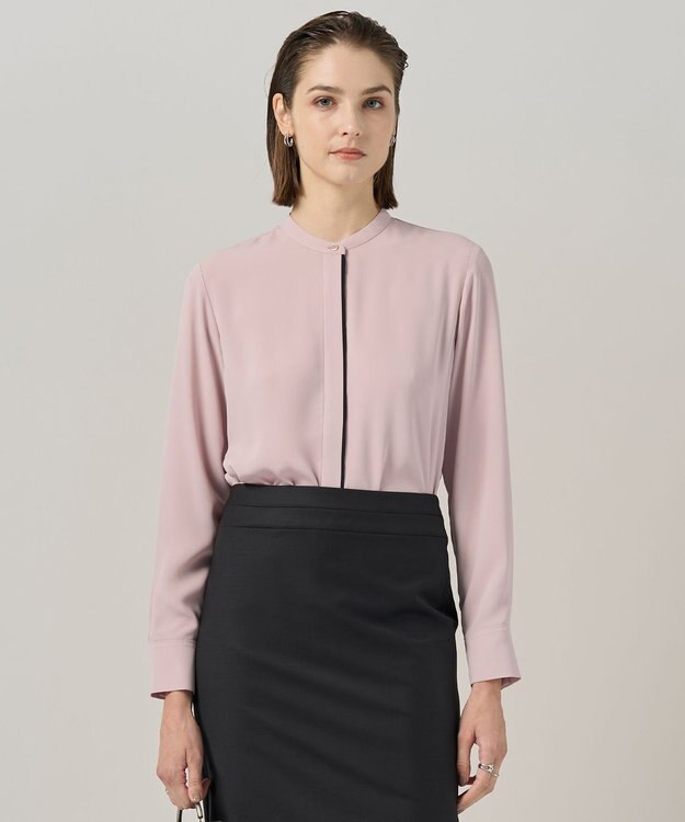 ICB L 【新色追加・WEB限定カラーあり・接触冷感・UVケア・速乾・洗える】BackSatinAmunzen バンドカラーブラウス ヘイズピンク系