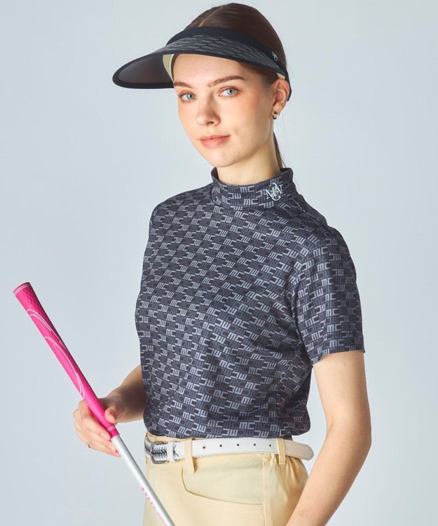 FILA GOLF／marie claire 【Marie claire sports】ロゴ柄モックネックシャツ ブラック