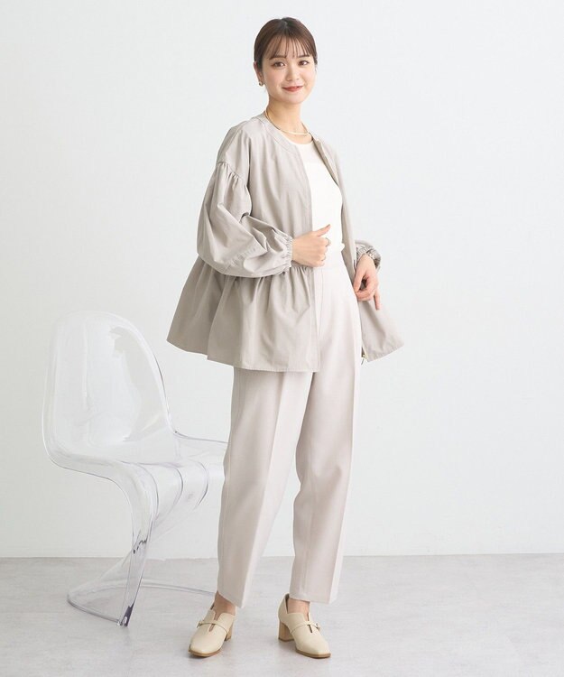 earth music&ecology 撥水ペプラムジップブルゾン Gray Beige