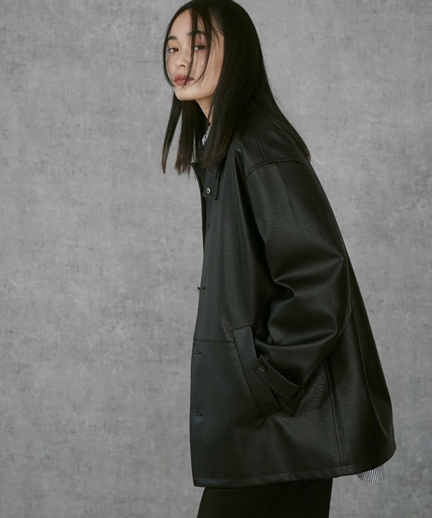 WEGO 【ユニセックス着用ITEM】シンセティックレザーカーコート ブラック