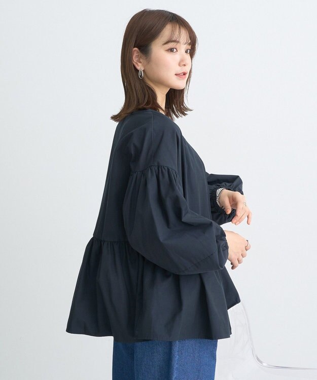 earth music&ecology 撥水ペプラムジップブルゾン Navy