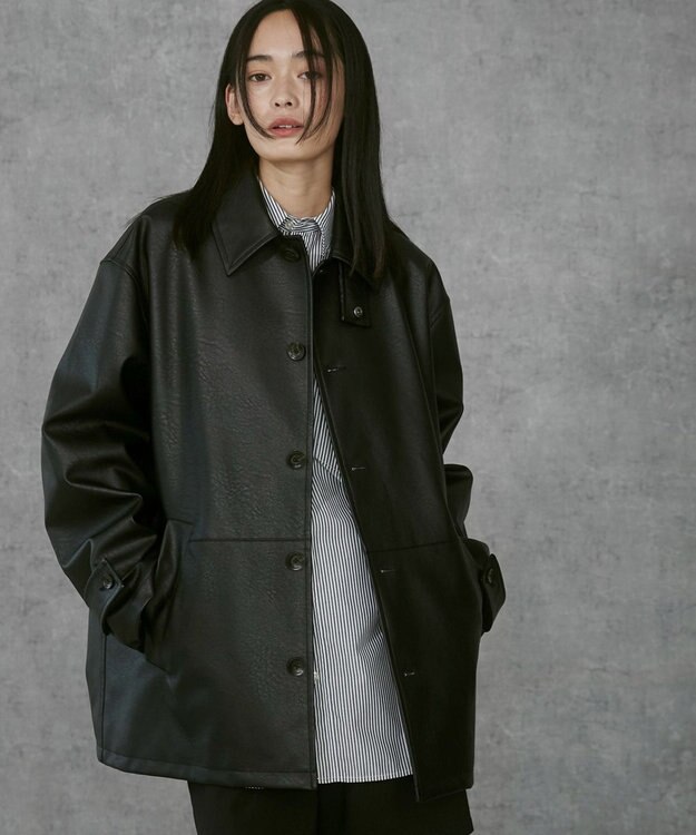 WEGO 【ユニセックス着用ITEM】シンセティックレザーカーコート ブラック