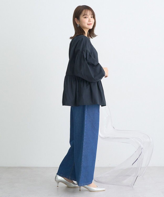 earth music&ecology 撥水ペプラムジップブルゾン Navy