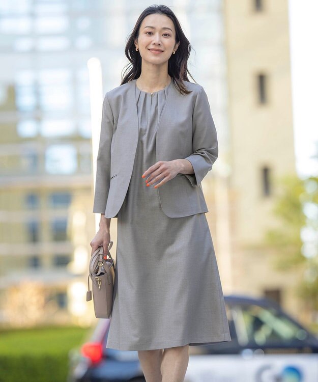 J.PRESS LADIES S 【セットアップ対応・洗える・UVケア・速乾】 OXIJEWELストレッチ ワンピース ライトグレー系