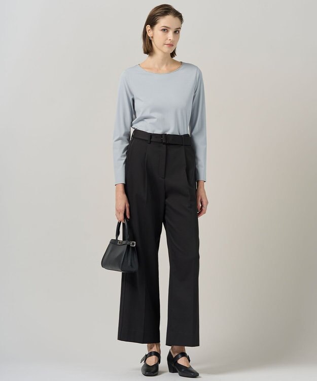 ICB L 【裏起毛】 ウォームサテン ワイドストレートパンツ ブラック系