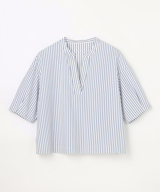 ANY 楽映えスキッパーブラウス ブルーストライプ