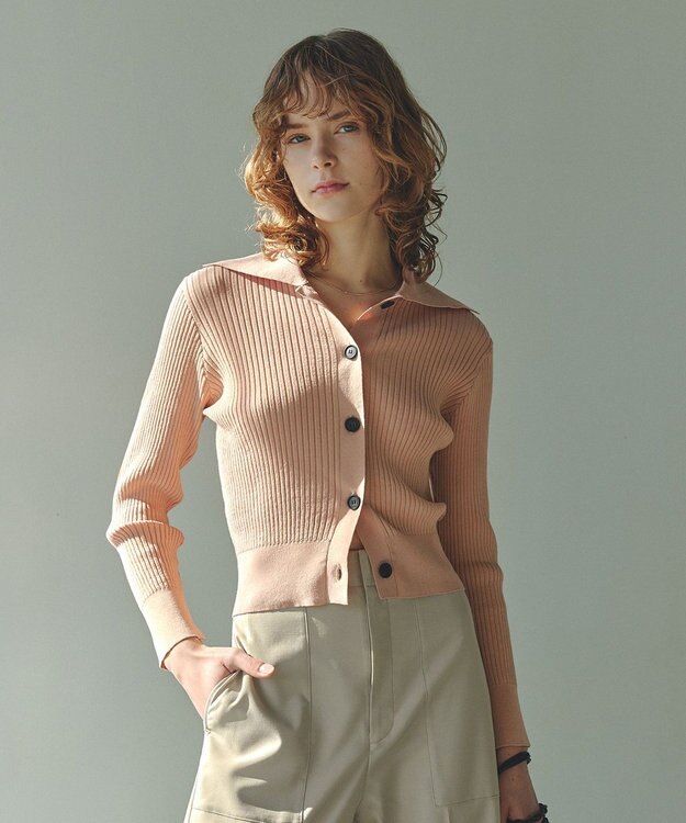 UNFILO 襟付きクロップドカーディガン アプリコット