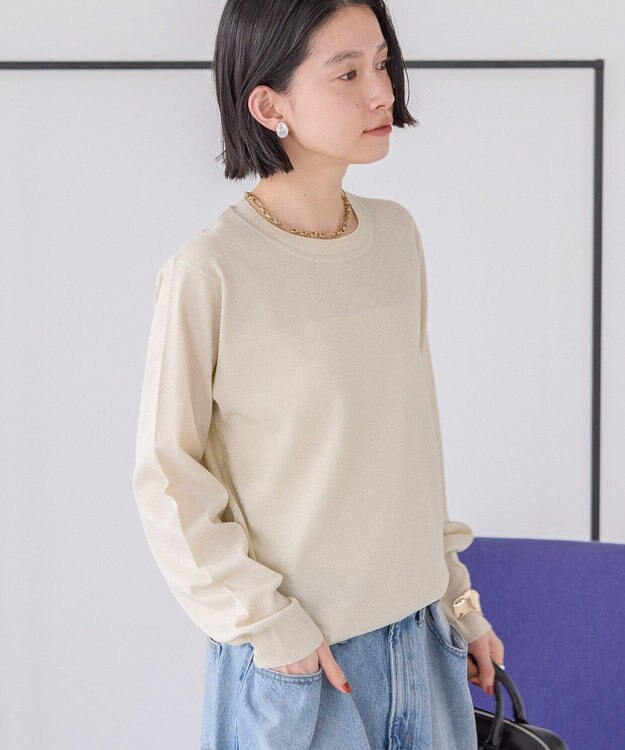 AMERICAN HOLIC ラメ入りクルーネックニットプルオーバー Ivory