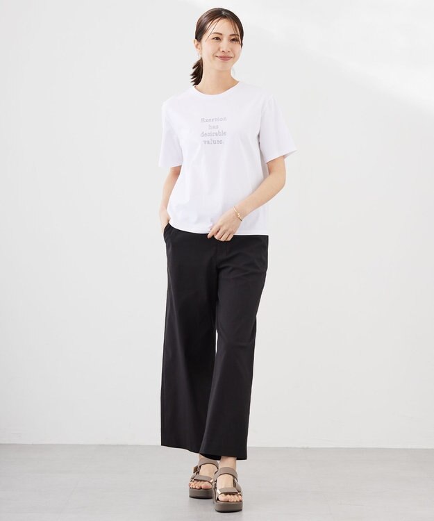 J.PRESS LADIES L 【洗える】リネンストレッチ ワイド パンツ ブラック系